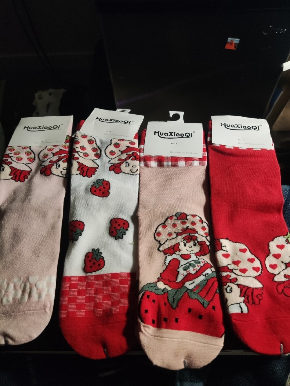 Huaxiaoqi Women's Strawberry Print Socks - Red & Pink